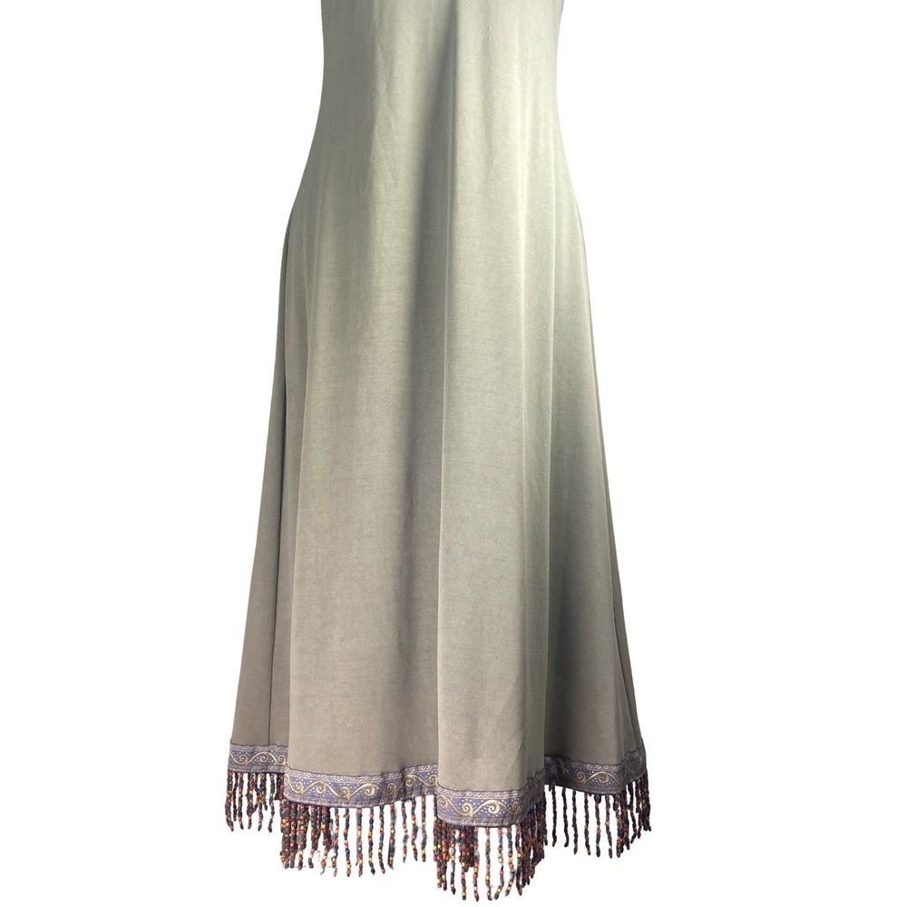 Vintage Barbara Lesser Boho Beaded Fringe Midi Shift Dress Keyhole Back M earthy - Picture 12 of 13